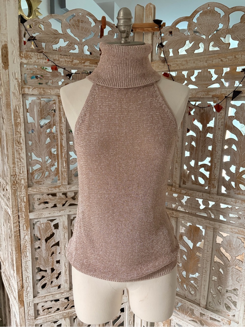 Guess Sleeveless Turtleneck Knit Top - Taupe Beige